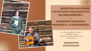 Plakat wieczoru autorskiego Oli Kiełbińskiej, czerwiec 2025